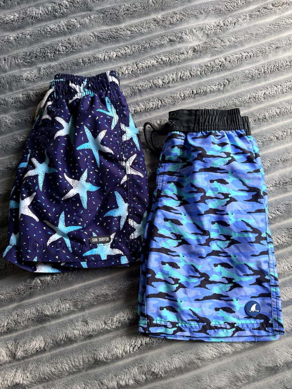 Sun Surfer Boys Swim Trunks 2 Pairs Size 10 (Starfish and Camo Prints) Beach